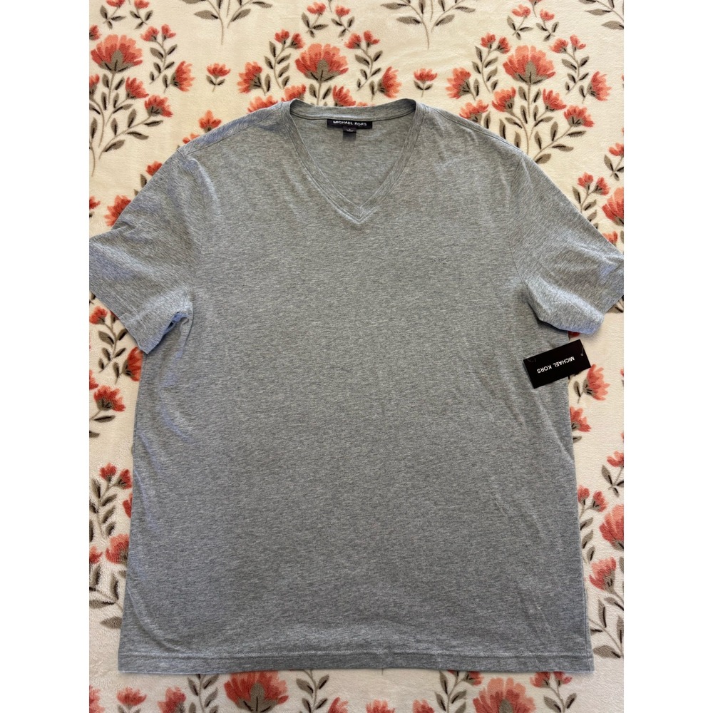 Michael Kors Mens Heather Grey V-Neck T-Shirt Size L Short Sleeve KB95FJ319P